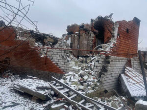 Ukraine brick building damaged
